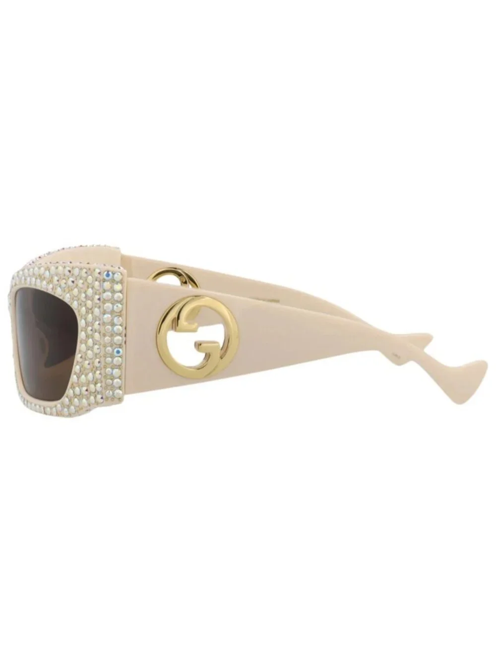 New Gucci Women's Sunglasses Shield Wrap Recycled Acetate Frame Ivory Ivory